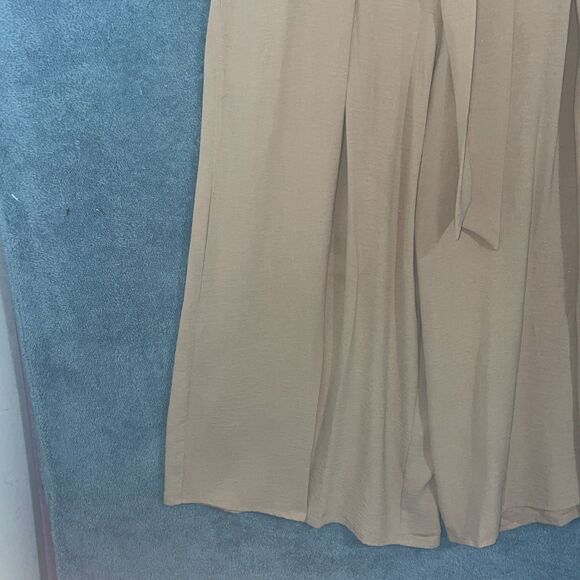 Womens 3XL Wide Leg Pants Split Leg Beige Flowy Palazzo Tie Waist Resort Casual - Picture 8 of 10